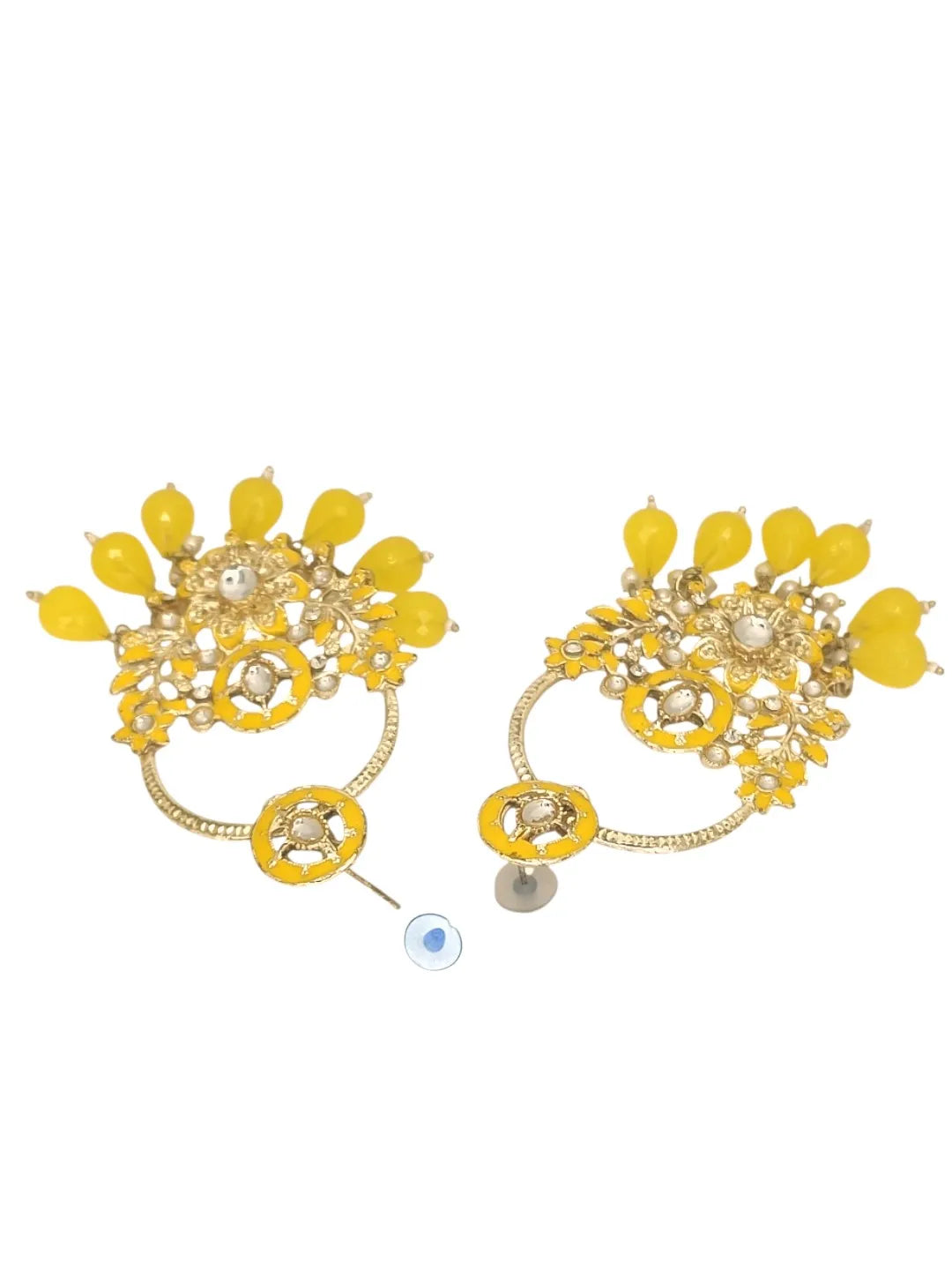 Gold-Plated Kundan Stuuded Contemporary Drop Earrings