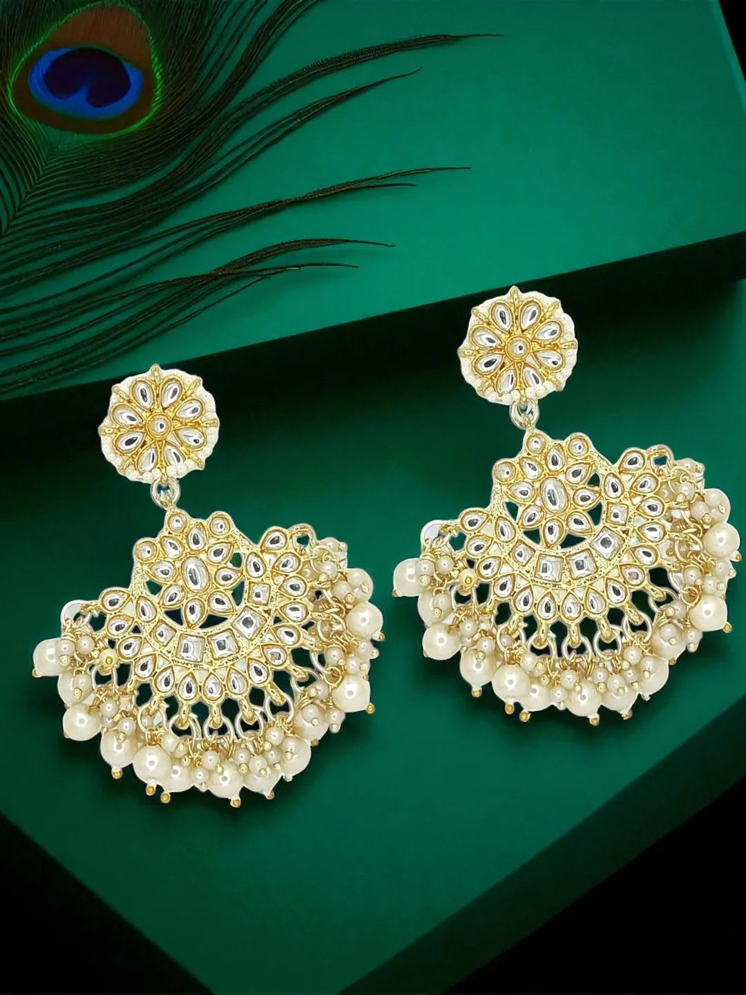Gold Plated Kundan Studded Chandbali Earrings