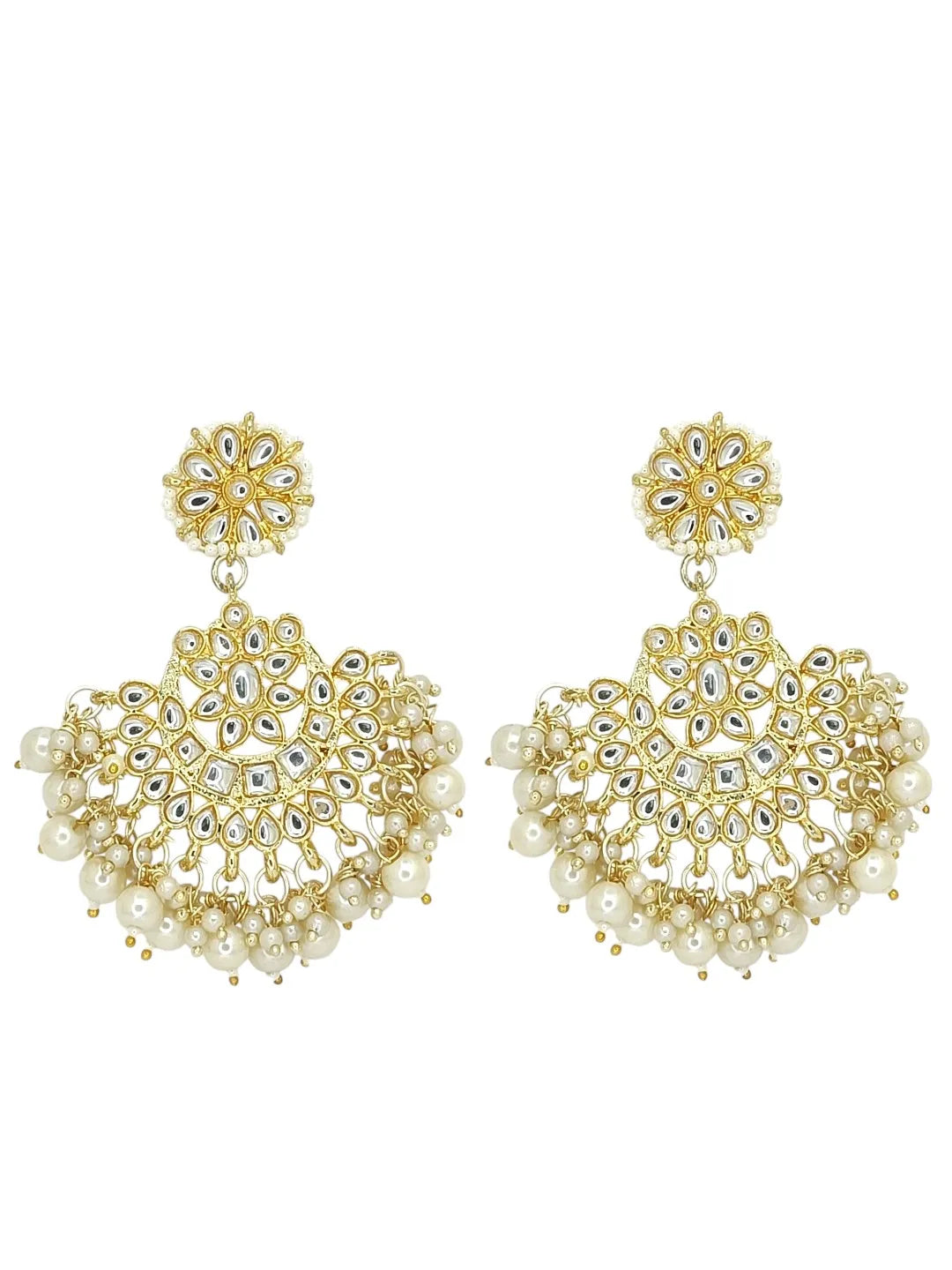 Gold Plated Kundan Studded Chandbali Earrings