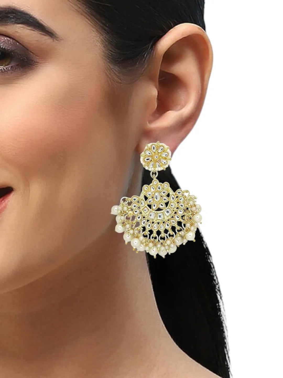 Gold Plated Kundan Studded Chandbali Earrings