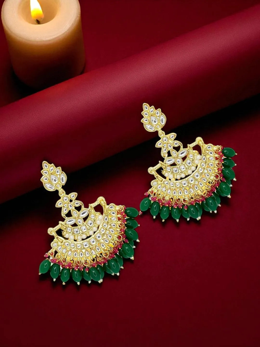 Gold Plated Floral Chandbali Earrings