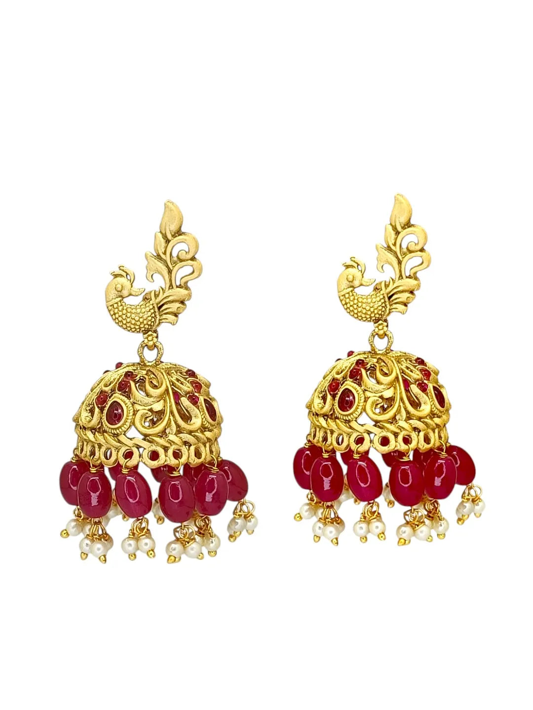 Gold Plated Artificial Stones Studded And Beaded Dome Shaped jhumkas