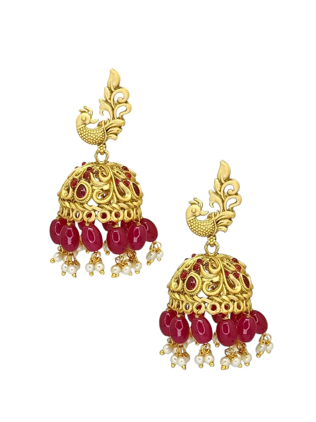 Gold Plated Artificial Stones Studded And Beaded Dome Shaped jhumkas