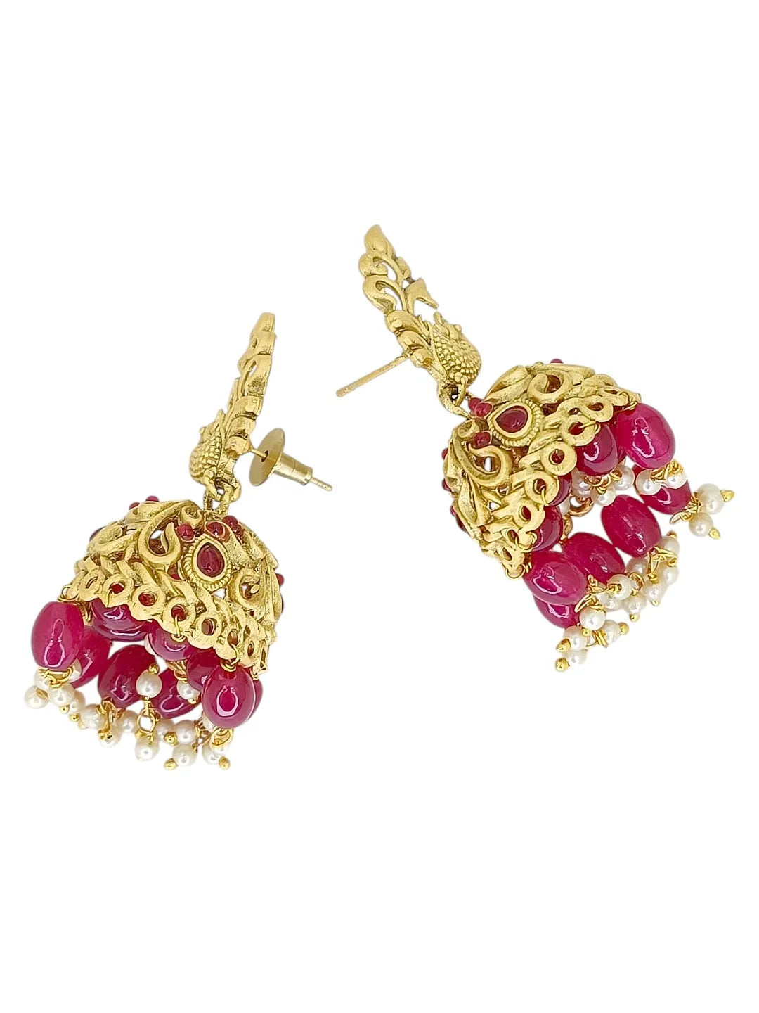 Gold Plated Artificial Stones Studded And Beaded Dome Shaped jhumkas