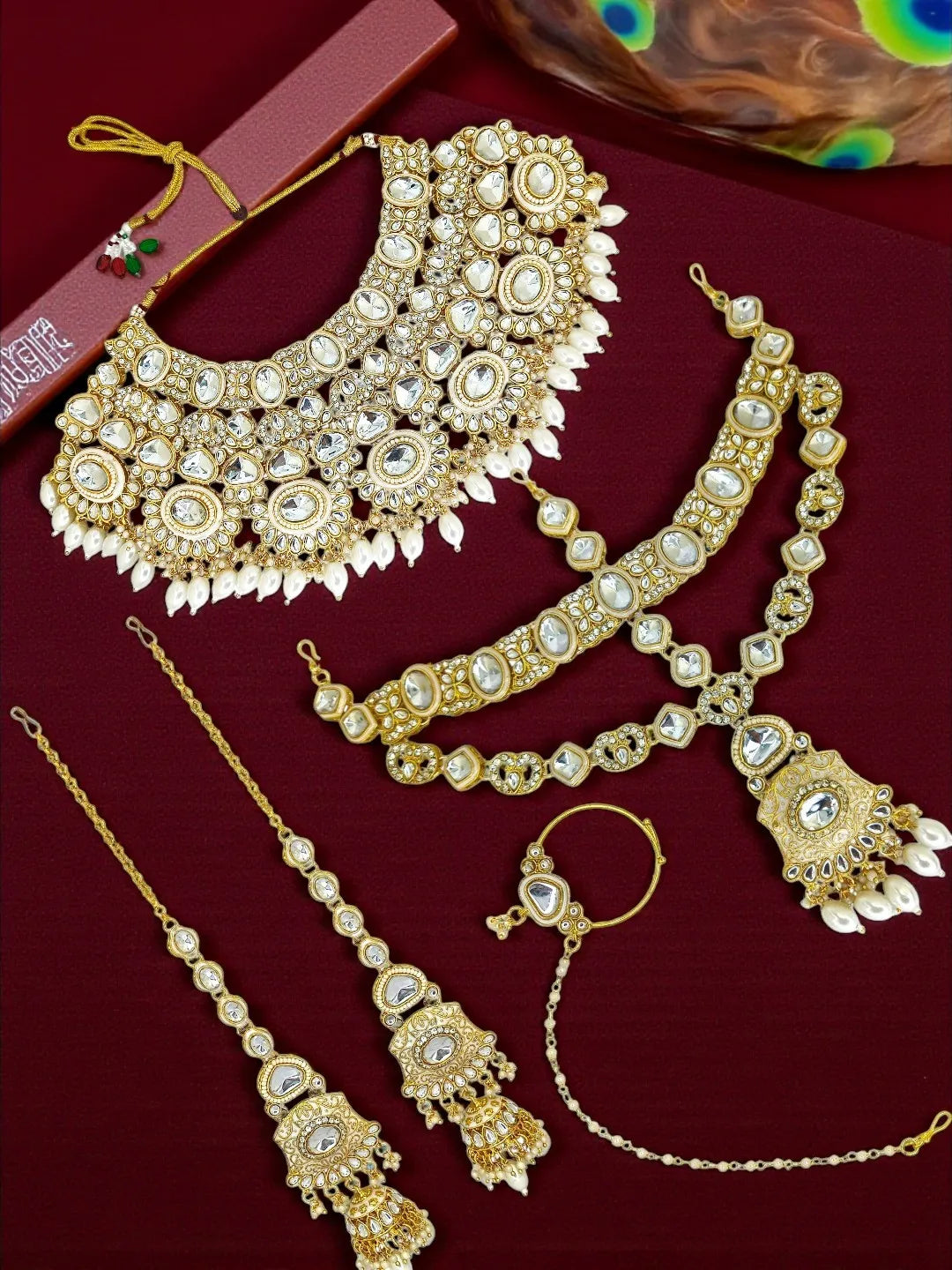 Gold-Plated Kundan Stones Stud Jewellery Set