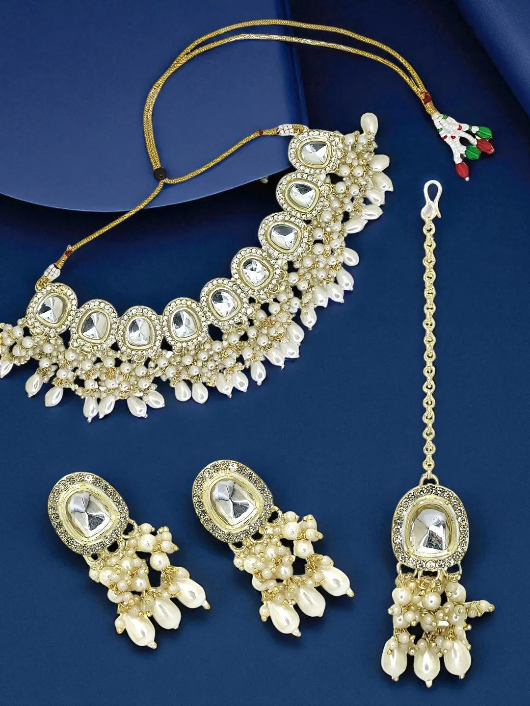 Gold-Plated Kundan Studded & Beaded Jewellery Set