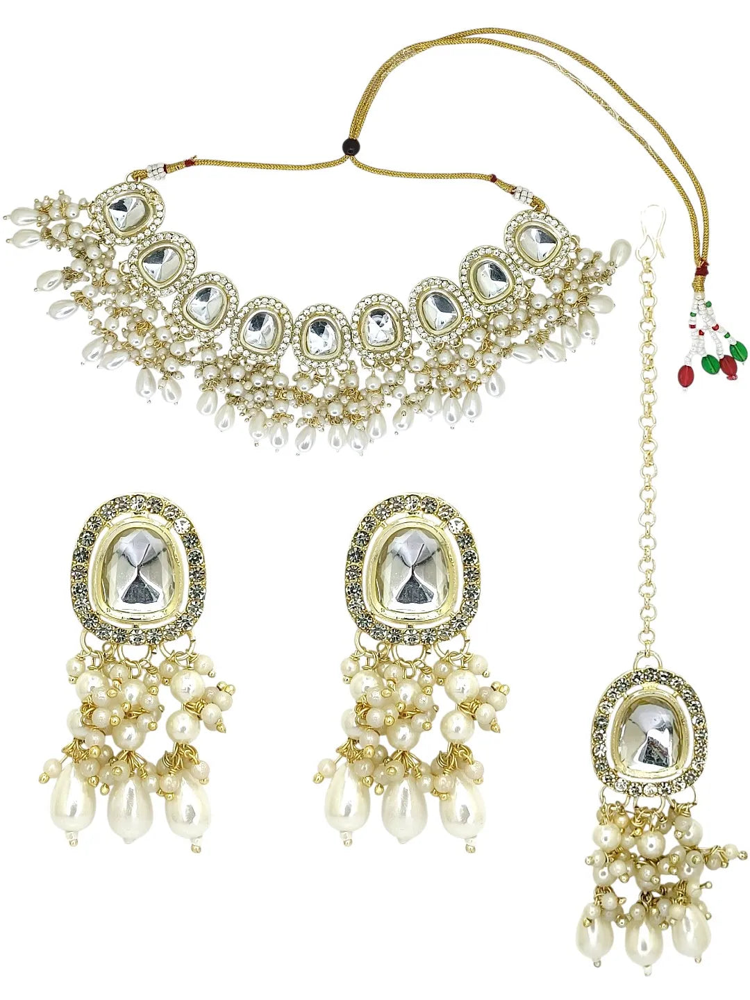 Gold-Plated Kundan Studded & Beaded Jewellery Set