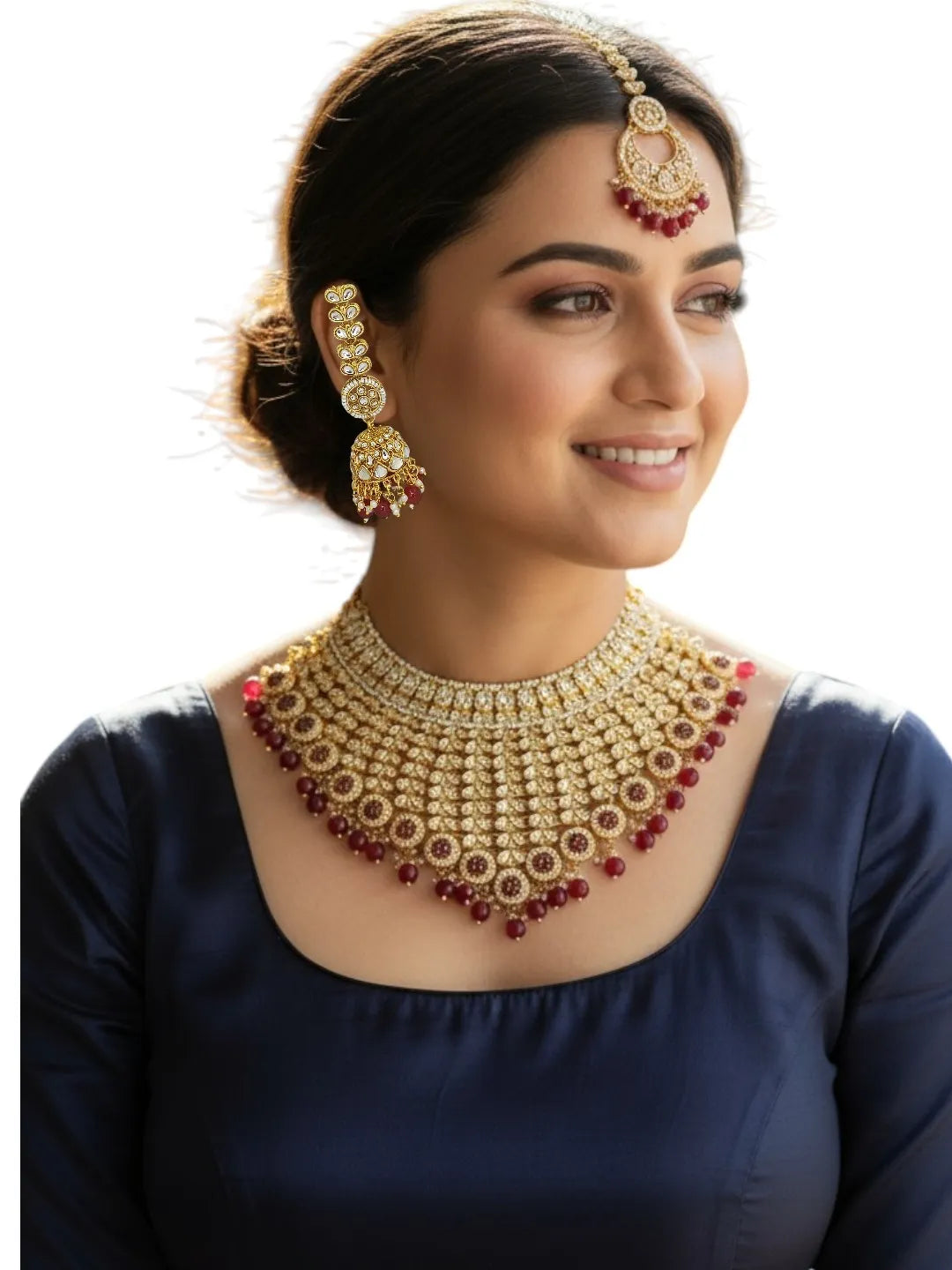 Gold-Plated Kundan Stones Studded Jewellery Set