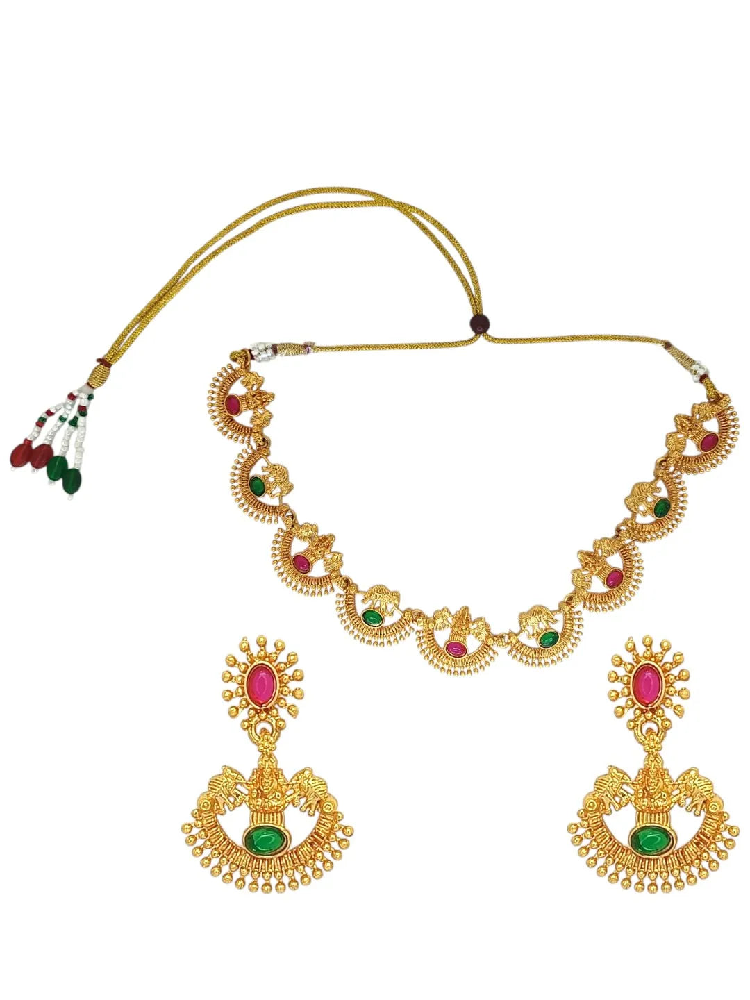 Gold-Plated Laxmi God & Motifs Multicolor Stone Studded