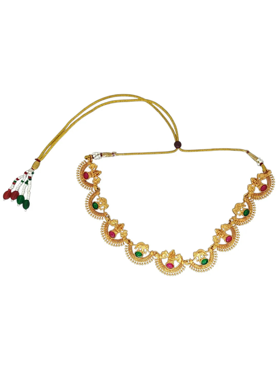 Gold-Plated Laxmi God & Motifs Multicolor Stone Studded