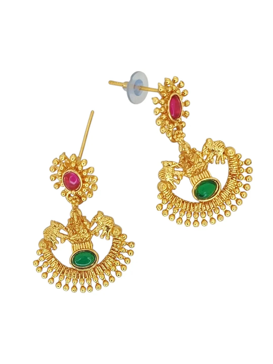 Gold-Plated Laxmi God & Motifs Multicolor Stone Studded