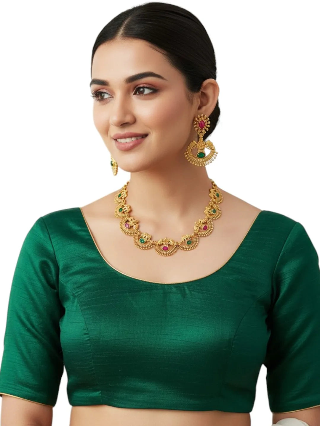 Gold-Plated Laxmi God & Motifs Multicolor Stone Studded