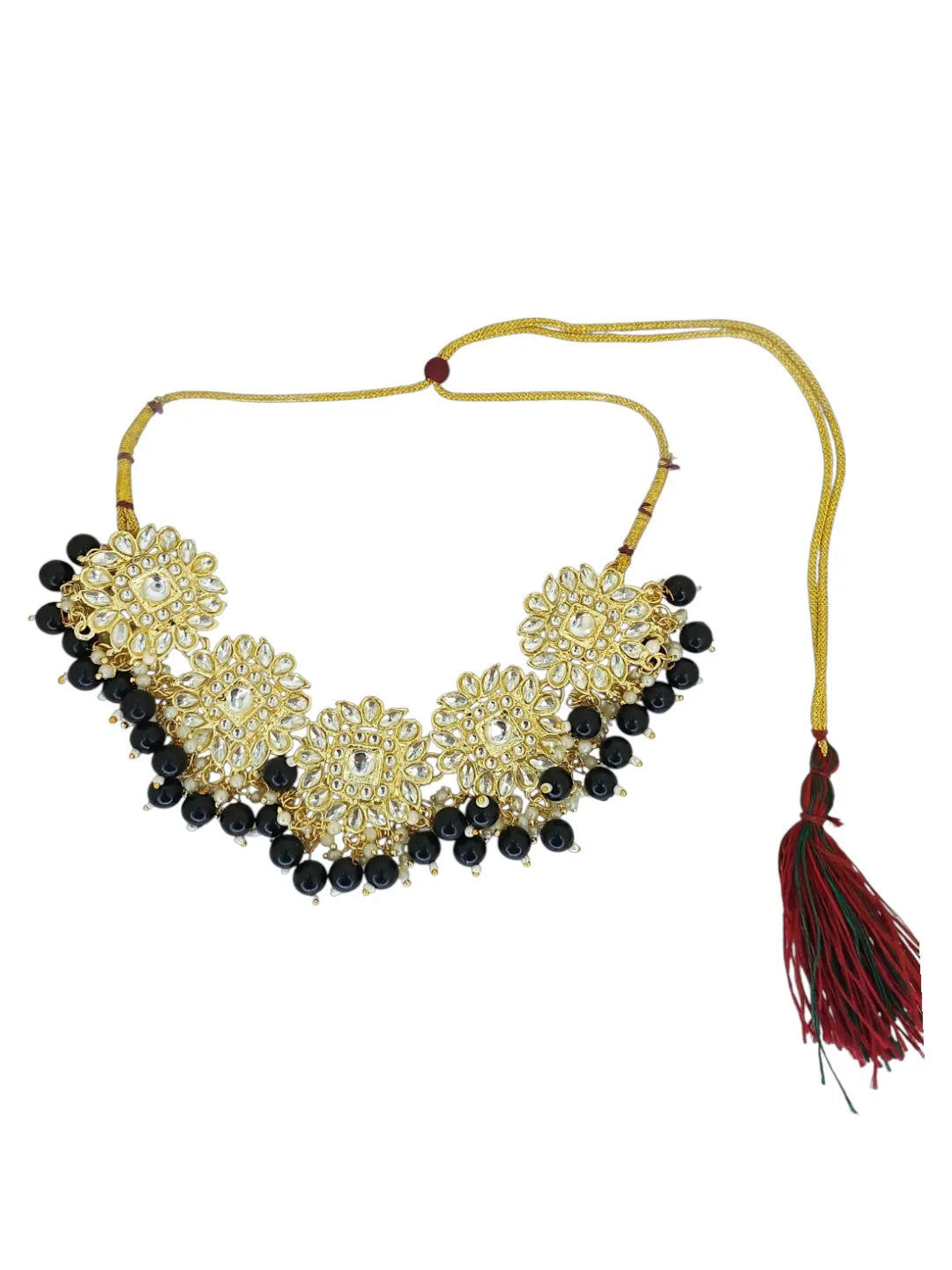 Gold-Plated Black Kundan Studded Jewellery Set