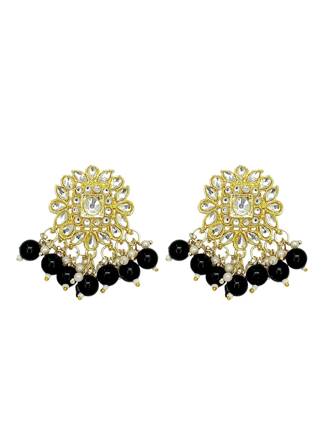 Gold-Plated Black Kundan Studded Jewellery Set