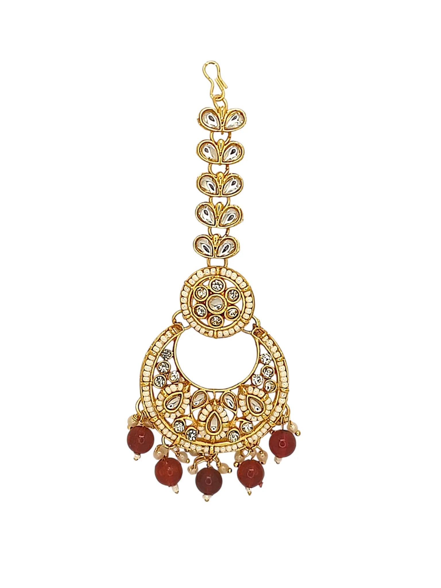 Gold-Plated Kundan Maang Tika and Earrings