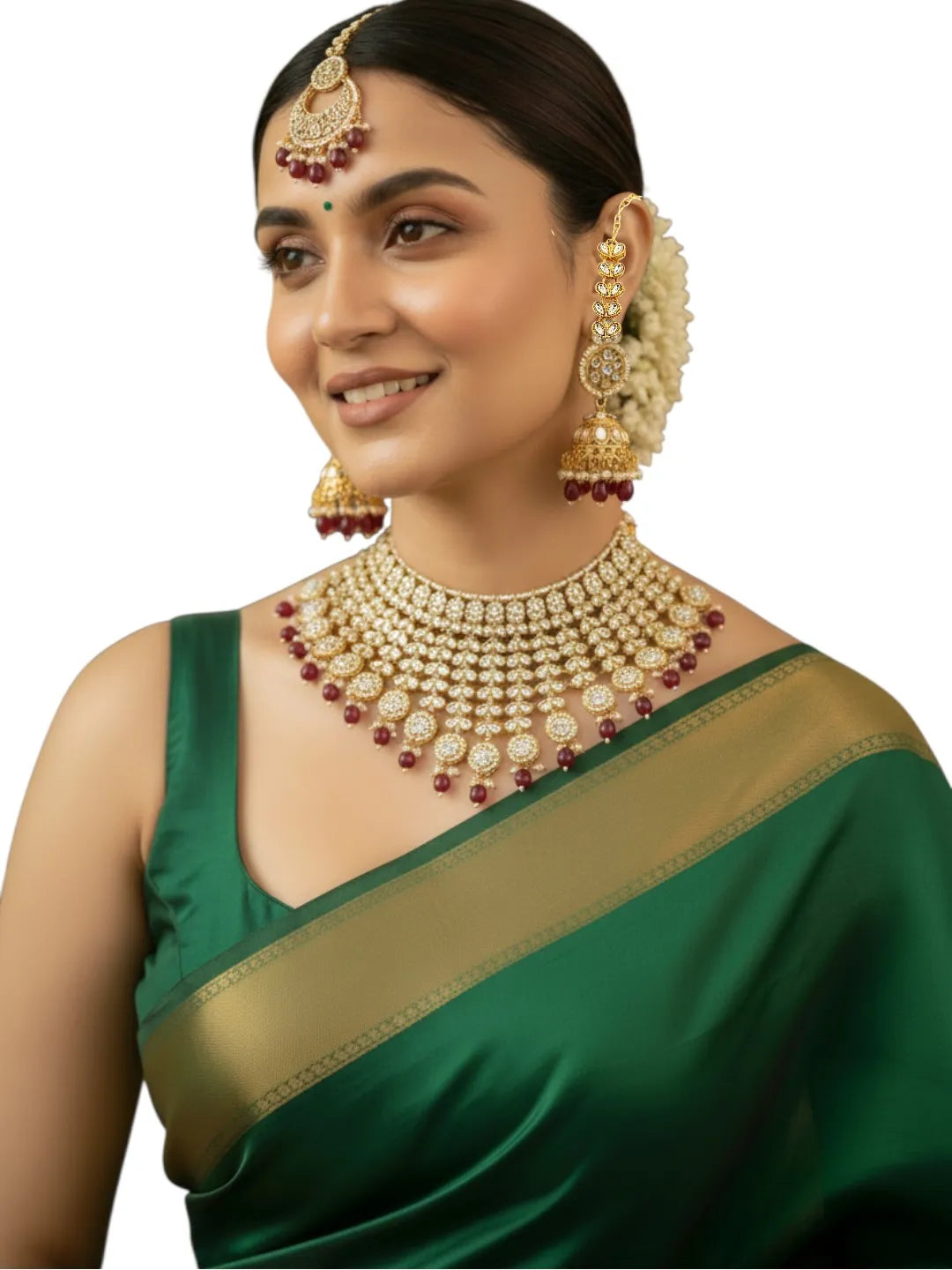 Gold-Plated Kundan Maang Tika and Earrings