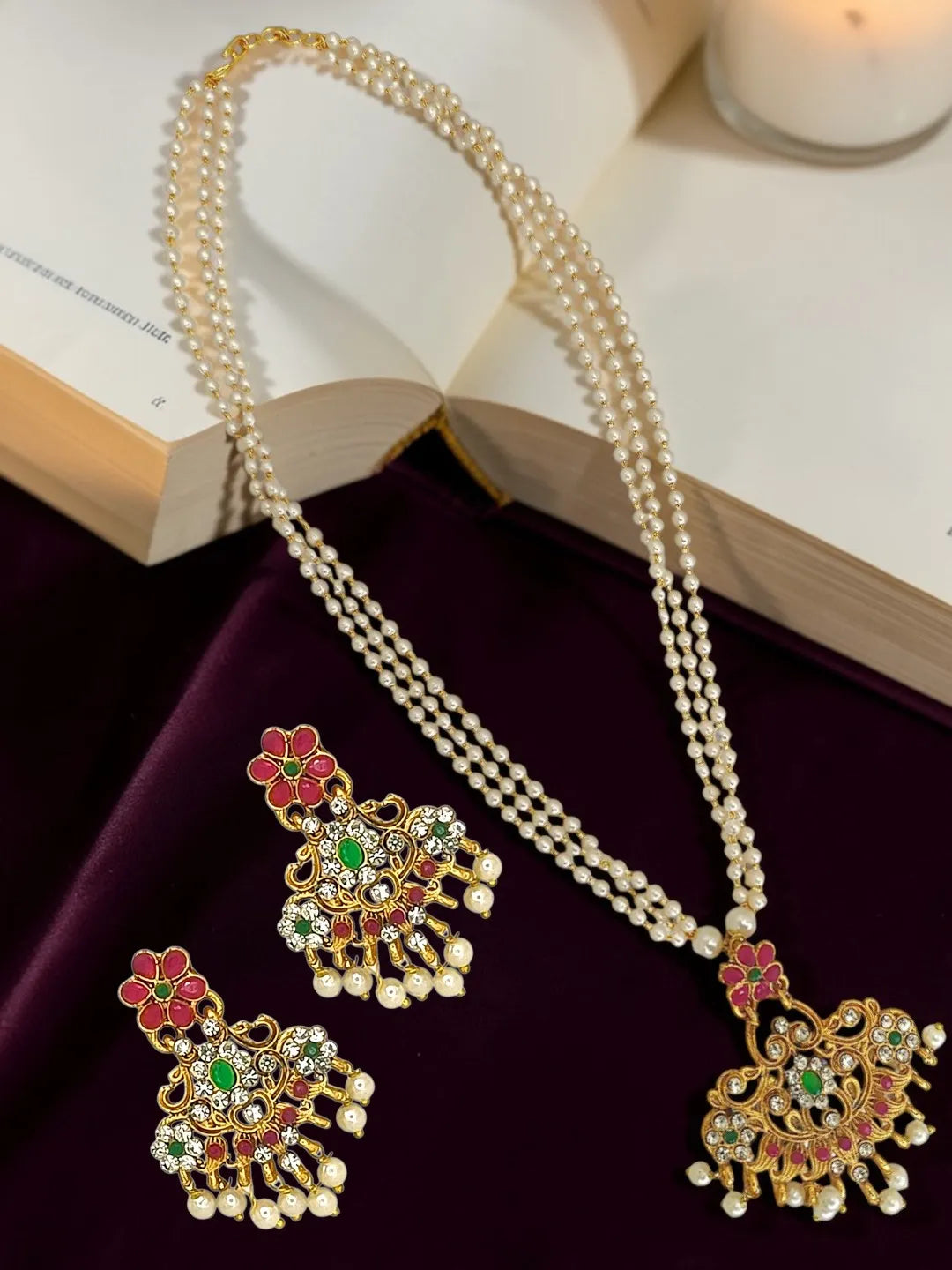 Gold-Plated Layered Cubic Zirconia Necklace and Earrings