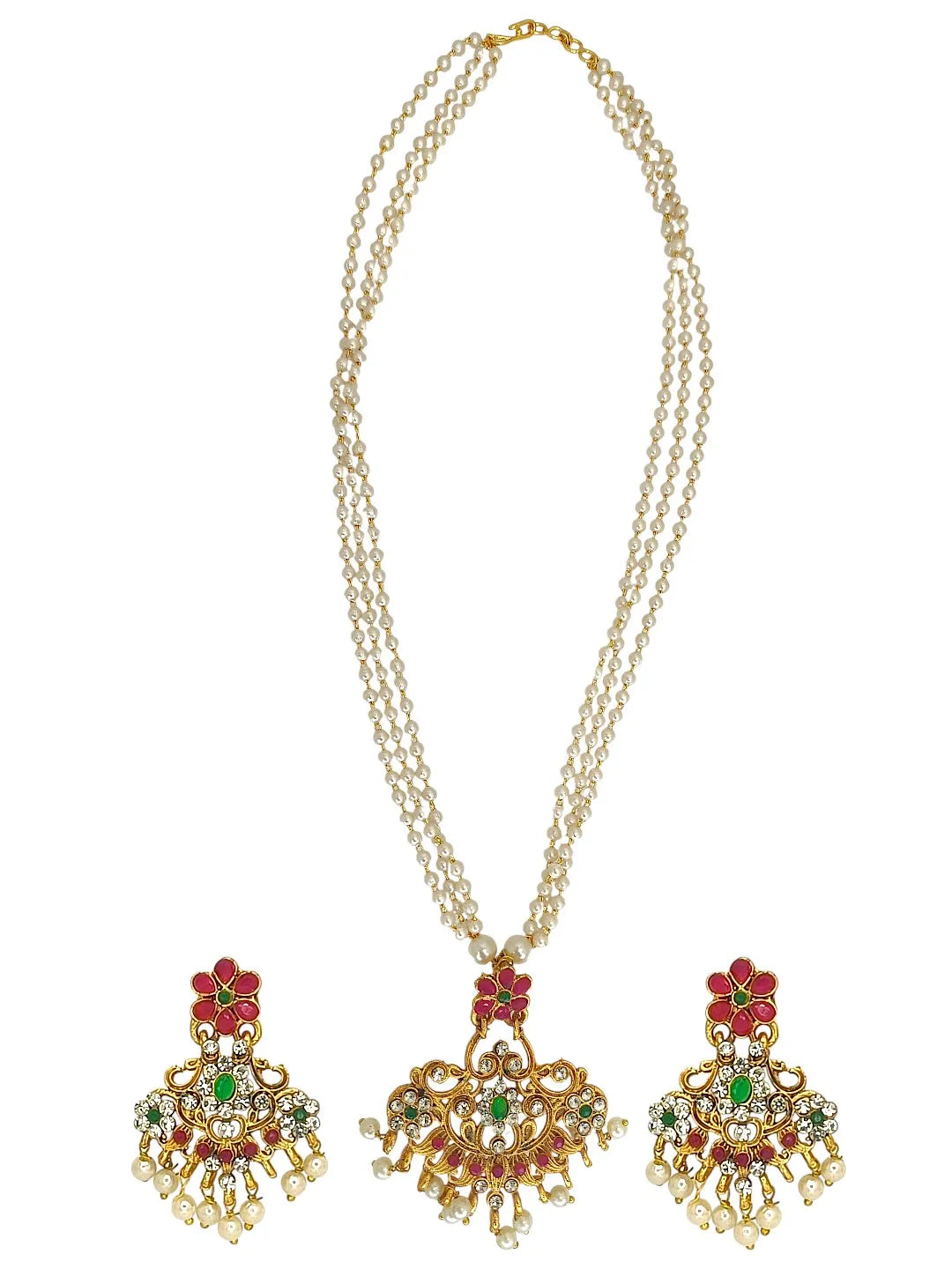 Gold-Plated Layered Cubic Zirconia Necklace and Earrings
