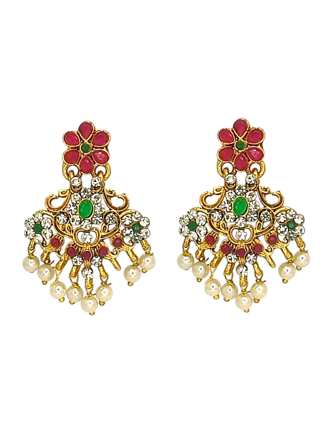 Gold-Plated Layered Cubic Zirconia Necklace and Earrings
