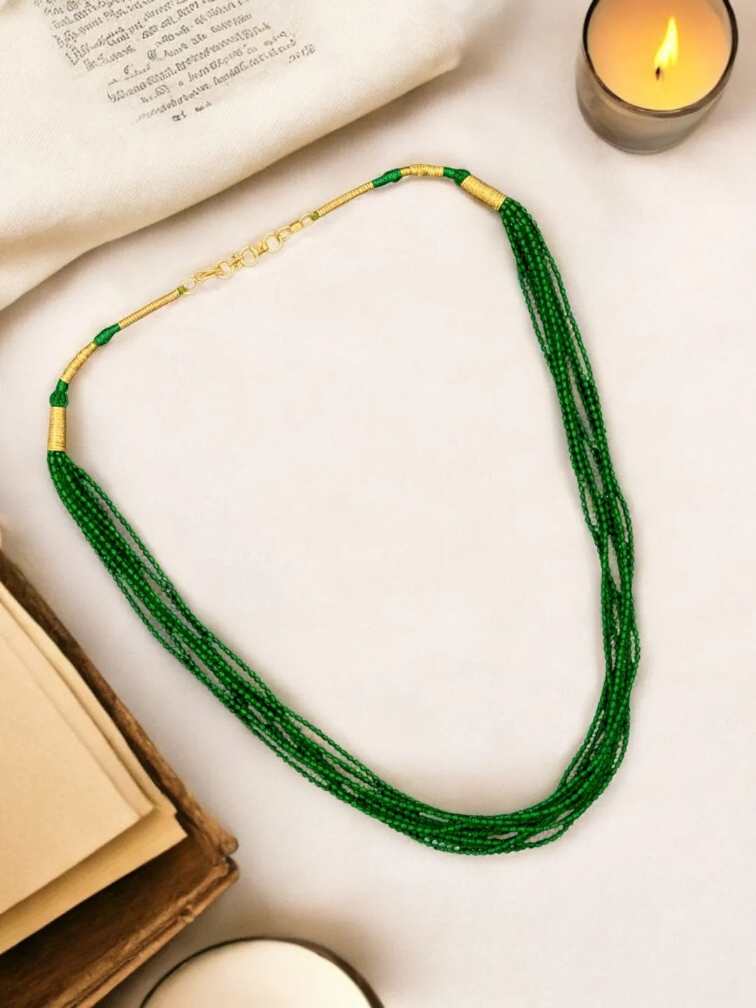 Green Beaded Layered Necklace
