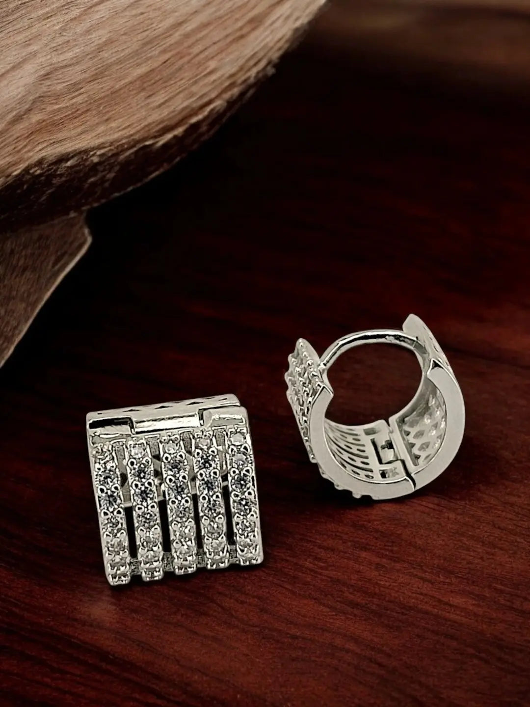 Silver Plated Anti Tarnish American Diamond Hoop Earrings