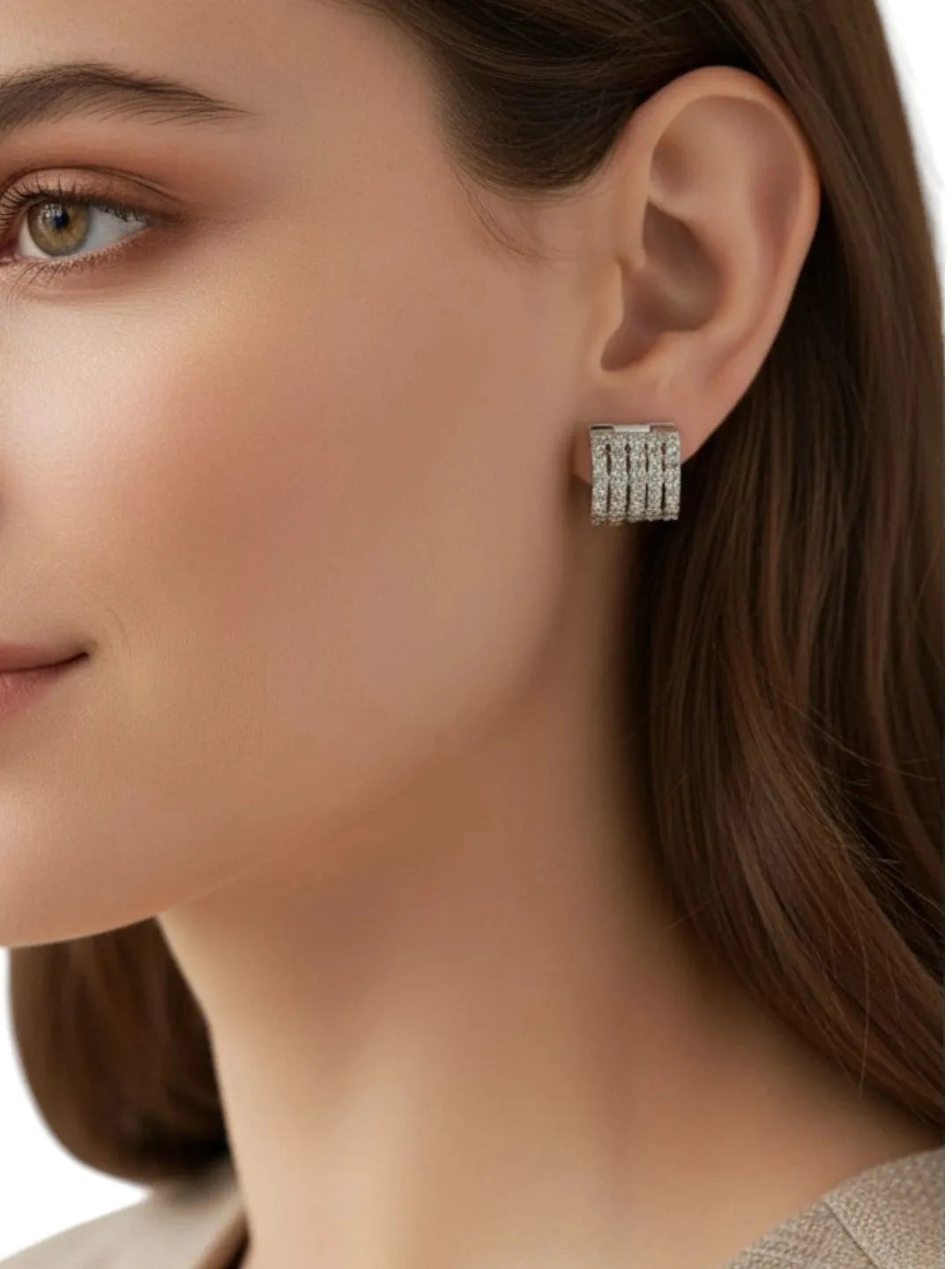 Silver Plated Anti Tarnish American Diamond Hoop Earrings