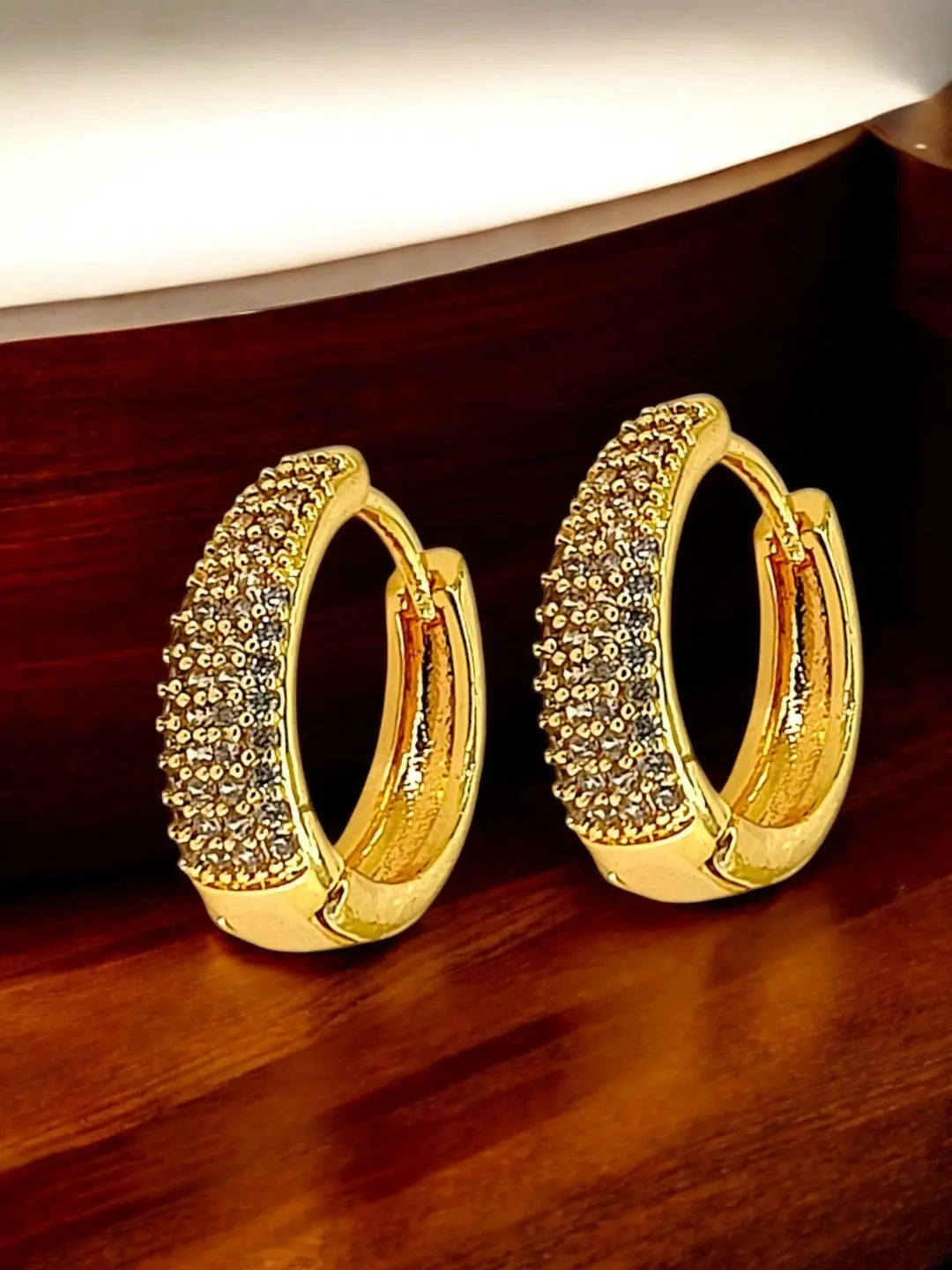 Gold Plated American Diamond Huggie Hoop Earrings