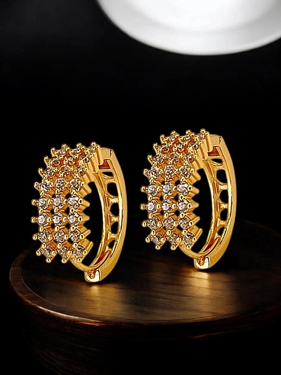 Gold Plated Anti Tarnish American Diamond Hoop Earrings