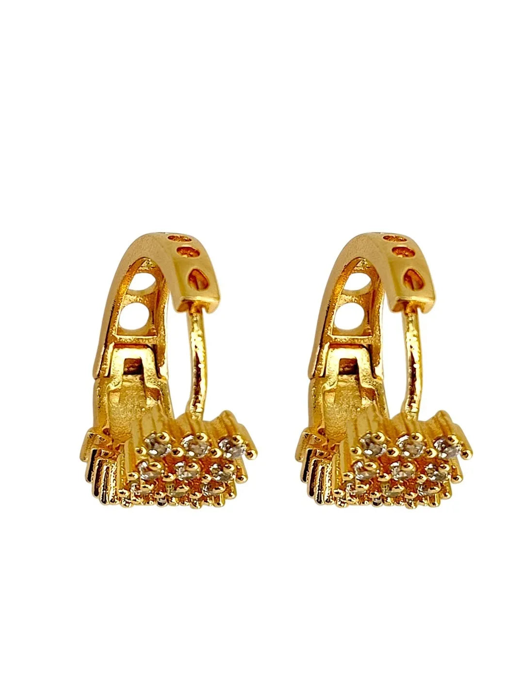 Gold Plated Anti Tarnish American Diamond Hoop Earrings