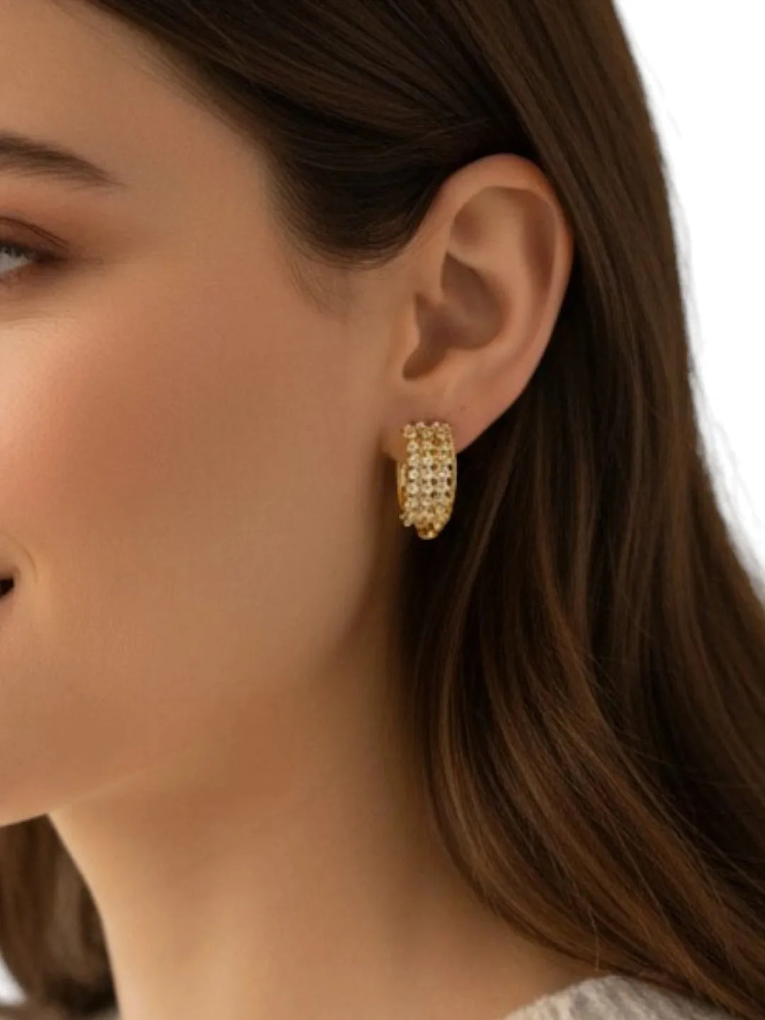 Gold Plated Anti Tarnish American Diamond Hoop Earrings
