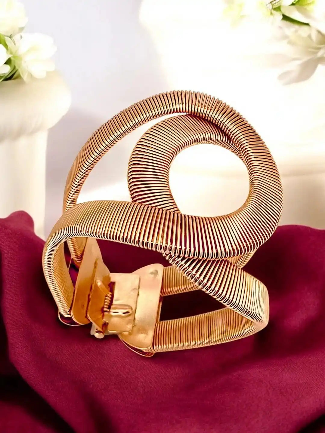 Women Gold Plated Spiral Cuff Bracelet