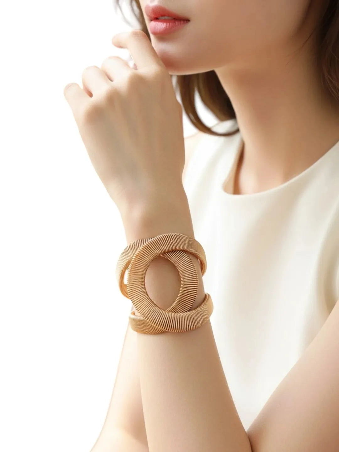 Women Gold Plated Spiral Cuff Bracelet