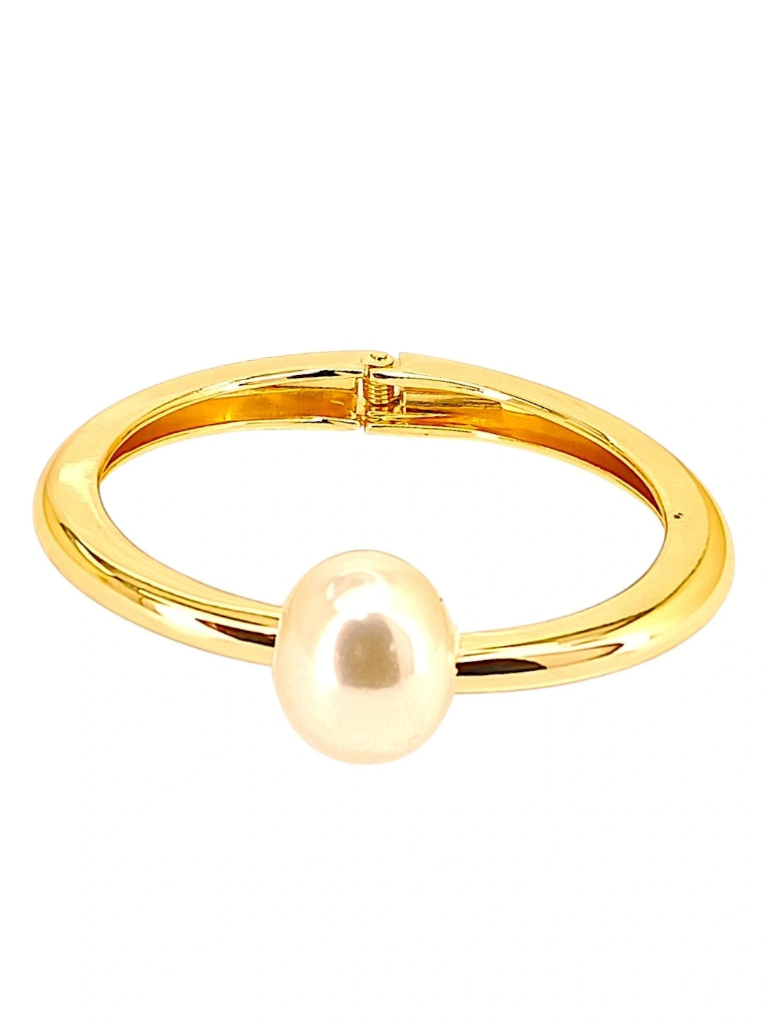 Women Gold Plated White Bead Cuff Bracelet
