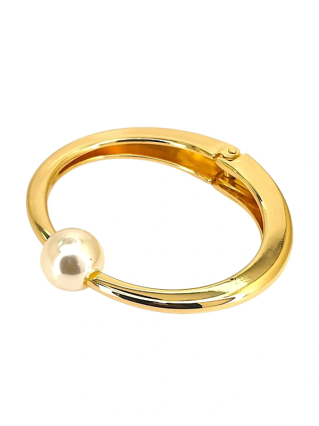 Women Gold Plated White Bead Cuff Bracelet