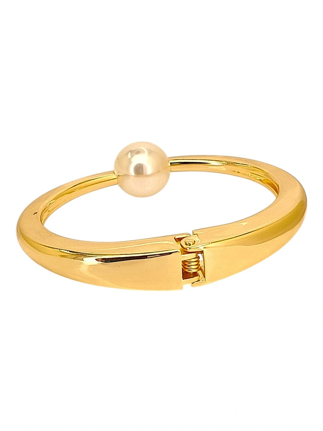 Women Gold Plated White Bead Cuff Bracelet