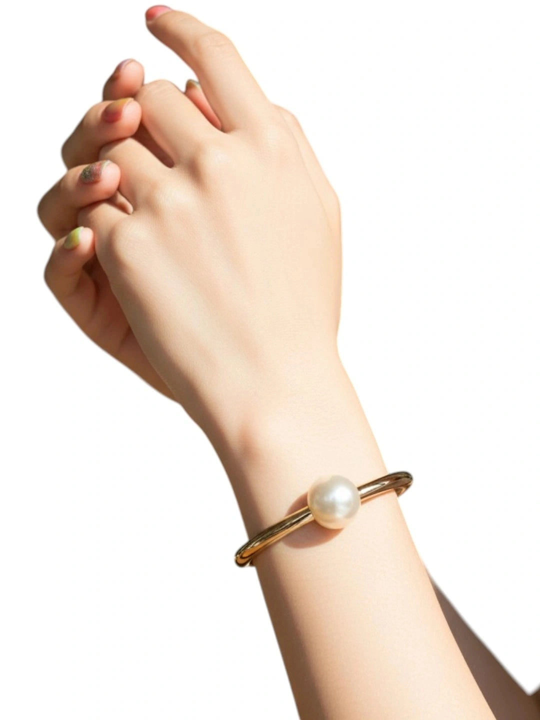 Women Gold Plated White Bead Cuff Bracelet