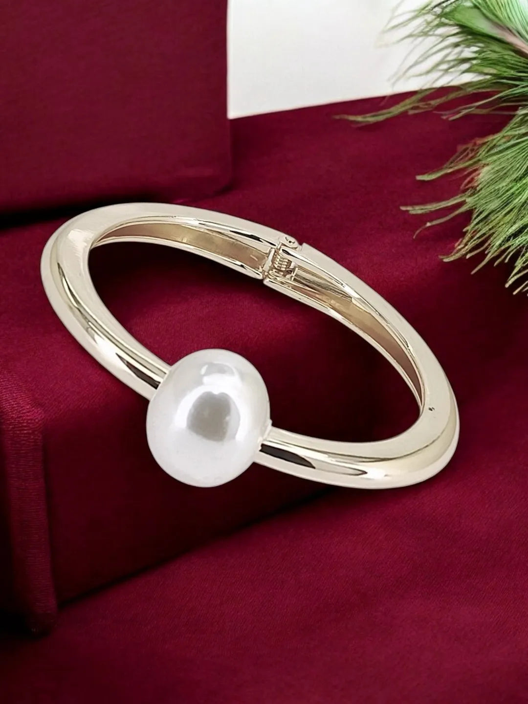 Women Silver Plated Pearl Cuff Bracelet