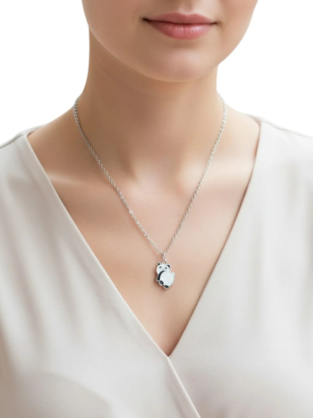 Silver-Plated Cute Panda Necklace