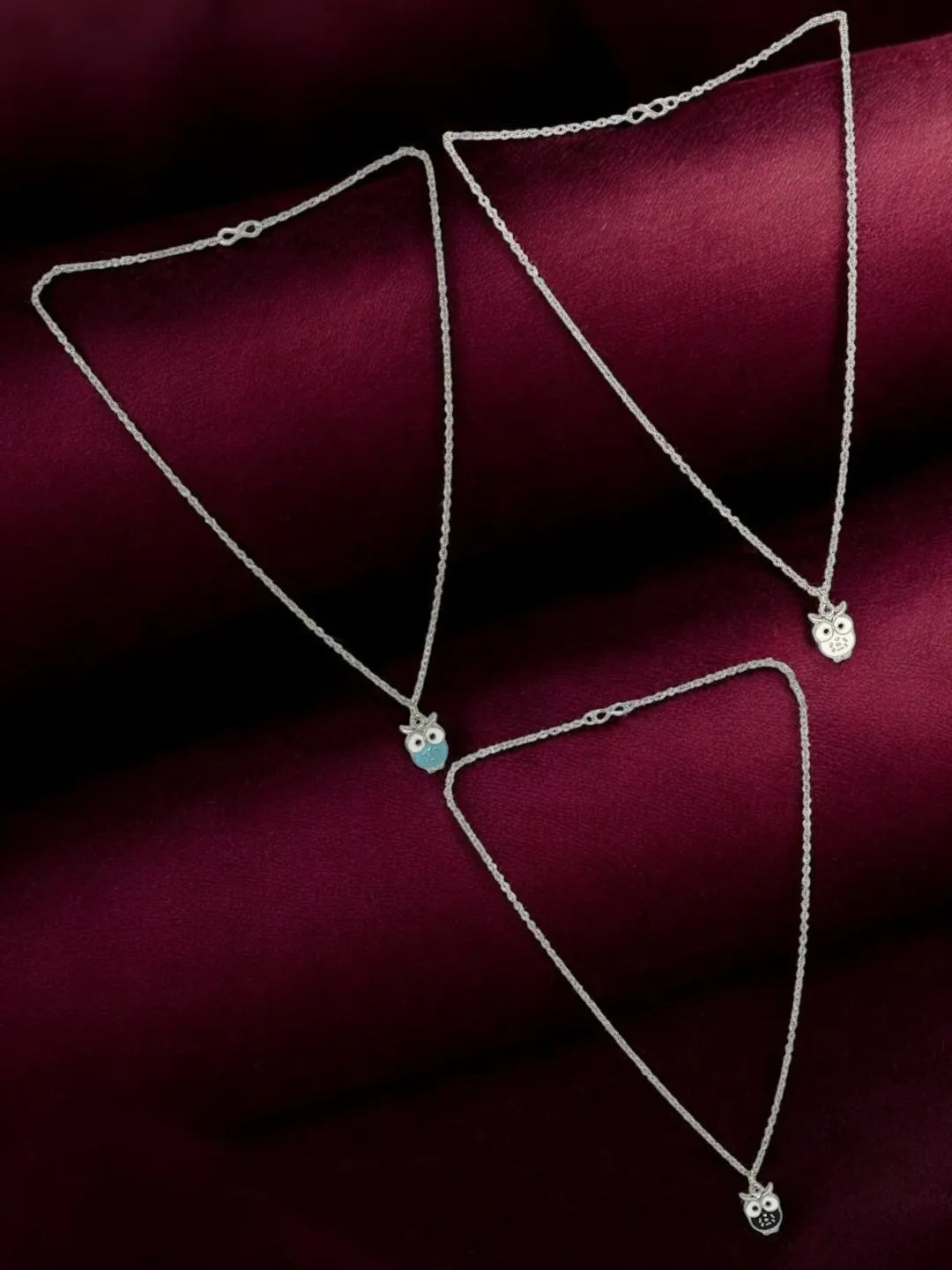 Silver-Plated Tri Owl Shaped Necklace