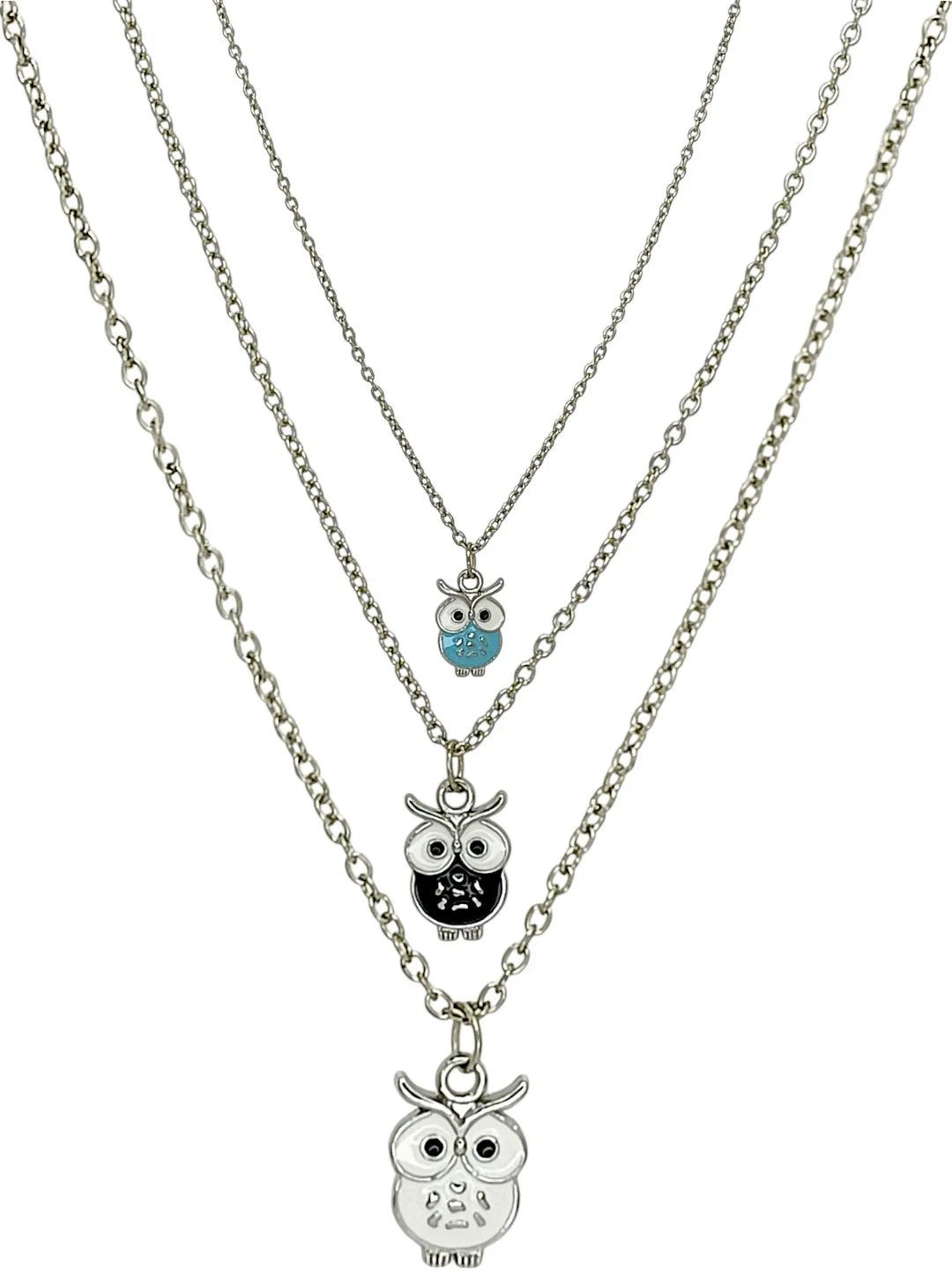 Silver-Plated Tri Owl Shaped Necklace