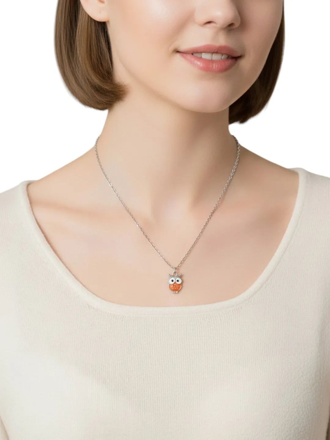 Silver-Plated Red & Black Tri Owl Shaped Necklace