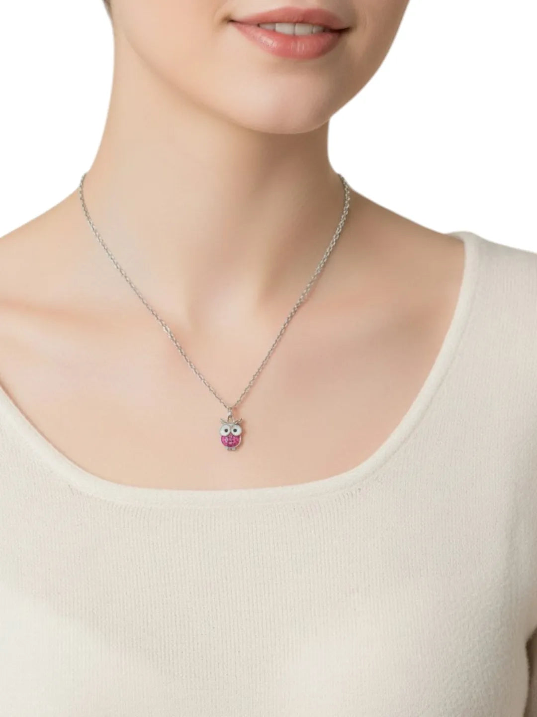 Silver-Plated Red & Black Tri Owl Shaped Necklace