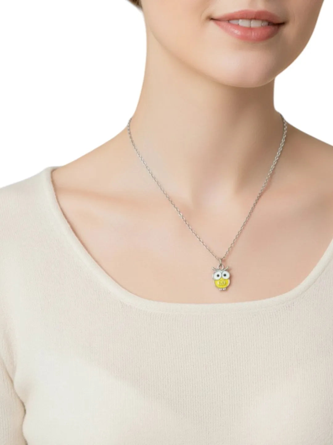 Silver-Plated Pastel Color Tri Owl Shaped Necklace