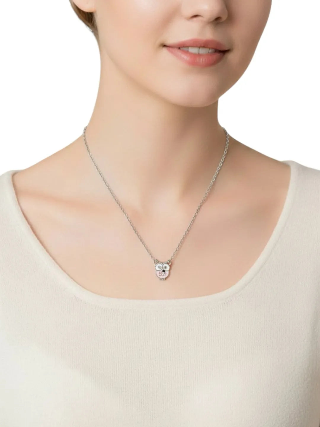 Silver-Plated Pastel Color Tri Owl Shaped Necklace