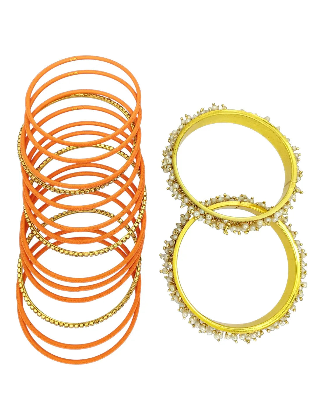Set Of 17 Gold Plated Orange Velvet Bangle Set