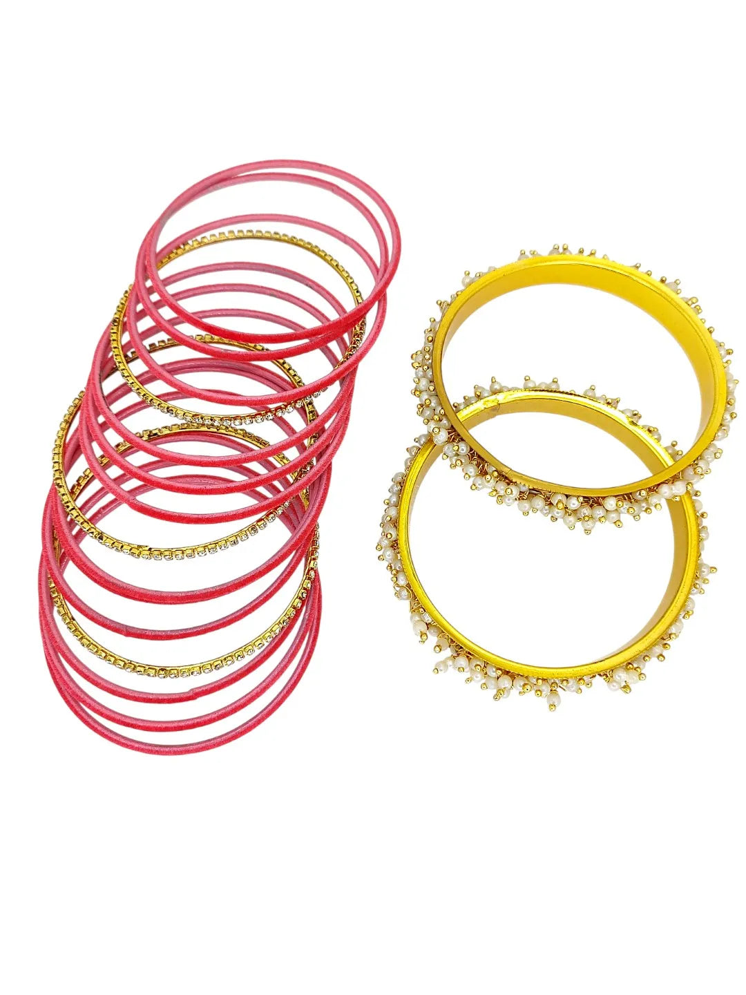 Set Of 17 Gold Plated Pink Velvet Bridal Chuda Set