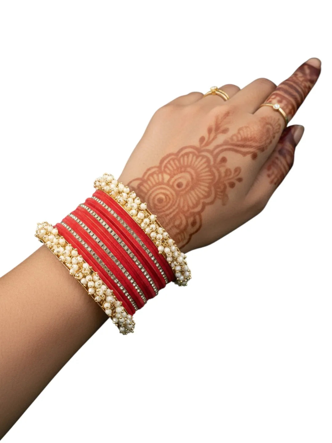 Set Of 17 Gold Plated Pink Velvet Bridal Chuda Set