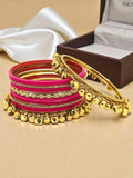 Set Of 13 Gold Plated Ghungroo Rani Velvet Bangle Set