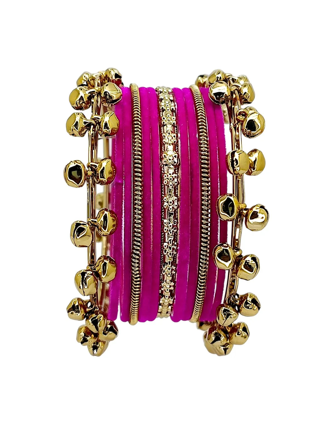 Set Of 13 Gold Plated Ghungroo Rani Velvet Bangle Set