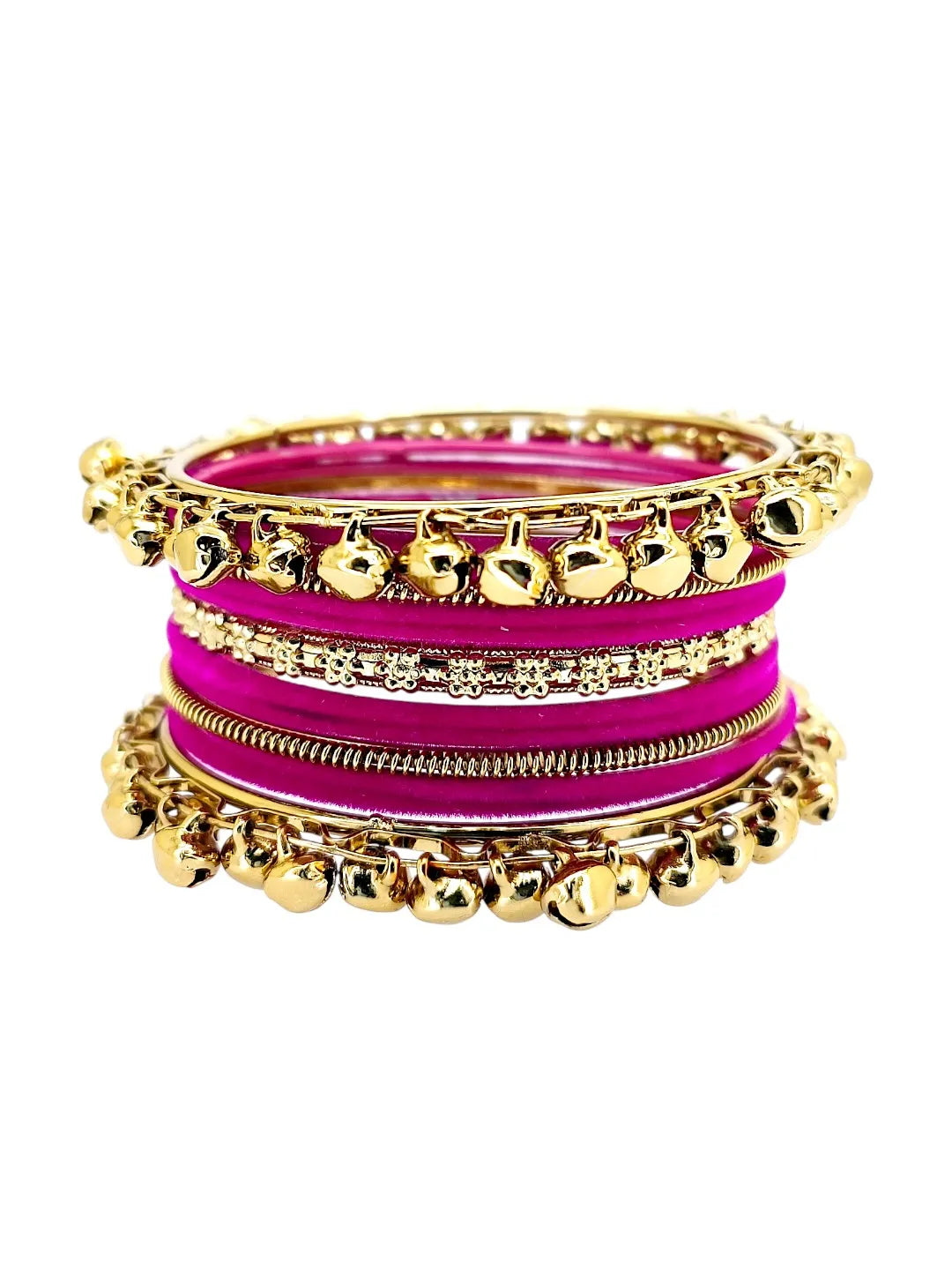 Set Of 13 Gold Plated Ghungroo Rani Velvet Bangle Set